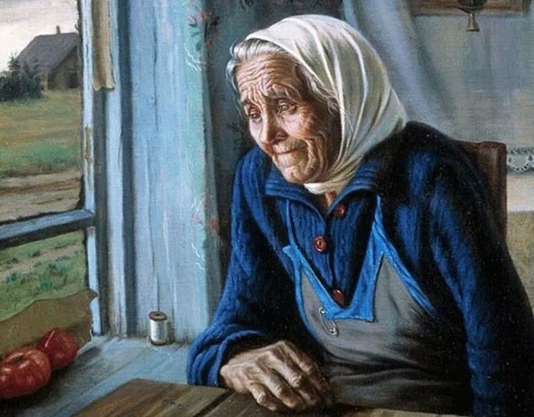 Картина Шилова зацвел багульник. Старушка мать. Старушка у окна. Старенькая мама.