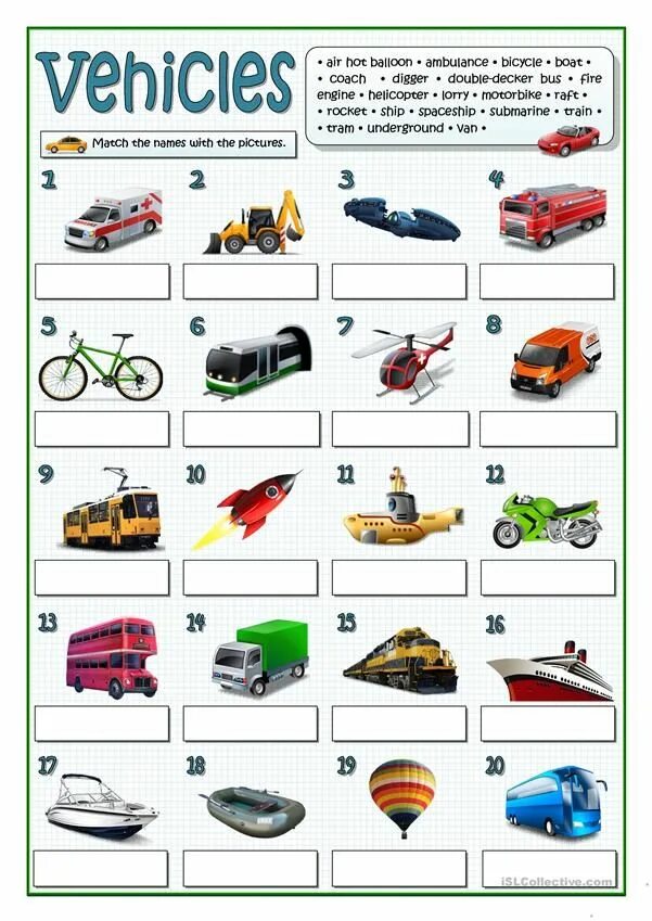 Complete the forms of transport