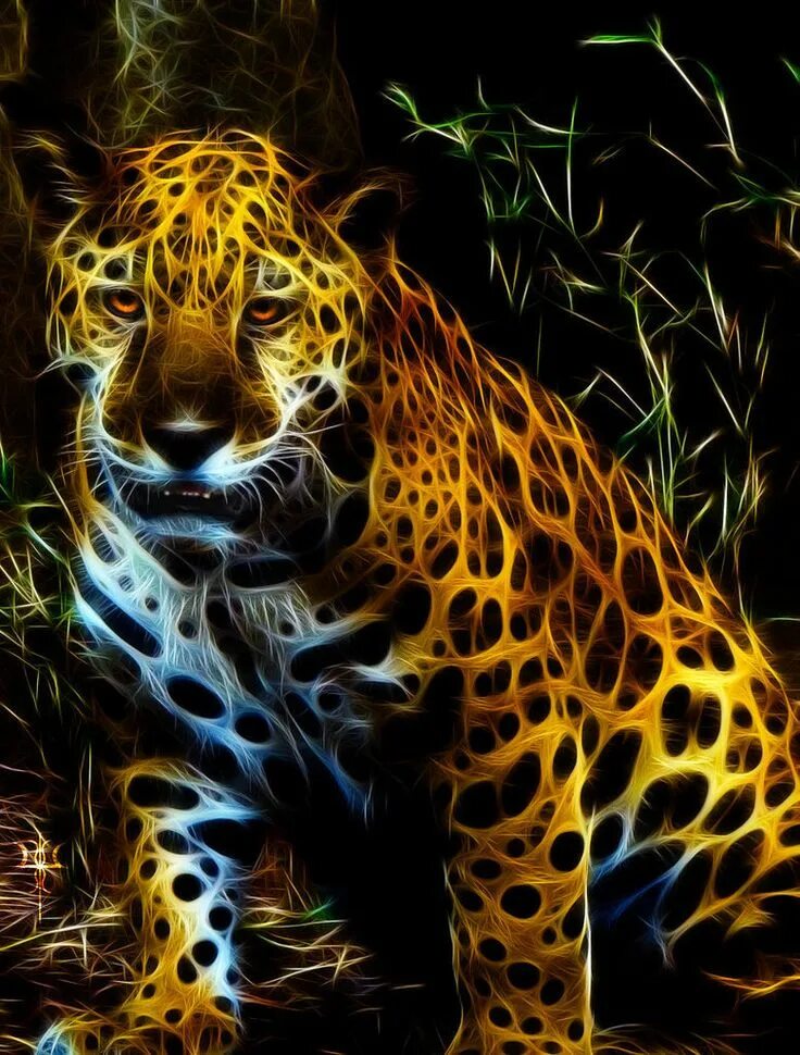 Огненный леопард. Фрактальная Графика животные. Абстракция животные. 3д животные. Три д животное