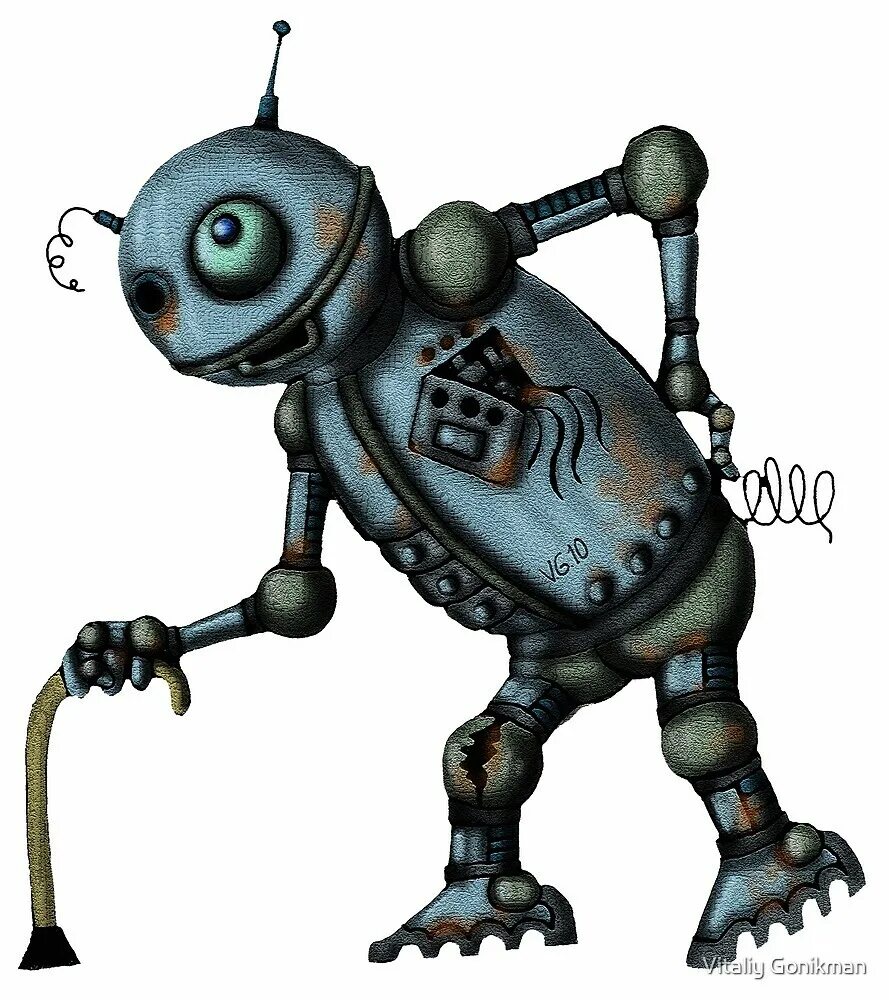 Old robot. Поломанный робот. мультперсонаж робот. funny robot.