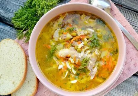Суп с горошком консервированным и сыром