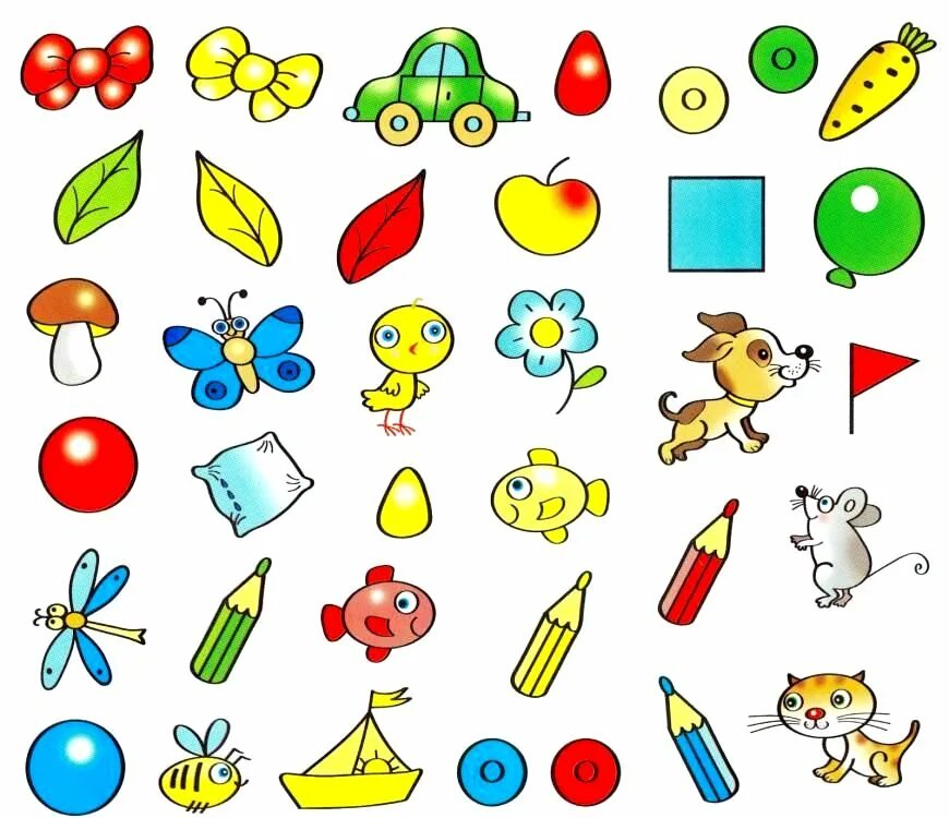 Что может быть маленьким предметом. Маленькие рисунки. Разноцветные предметы. Разные предметы для дошкольников. Цветные развивалки для деток.