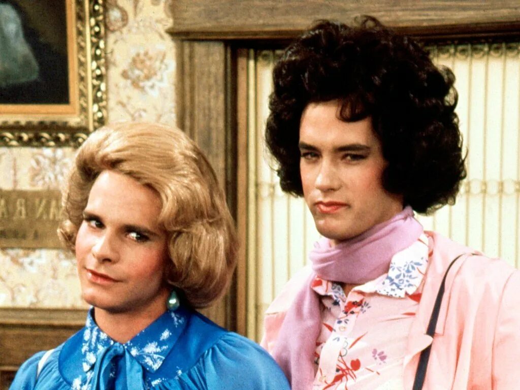 Bosom buddies Tom Hanks. Мужчина в женском парике. Женщина в роли мужчины.