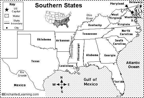 South States. South State in USA. Southern States Map. Southern States of America.