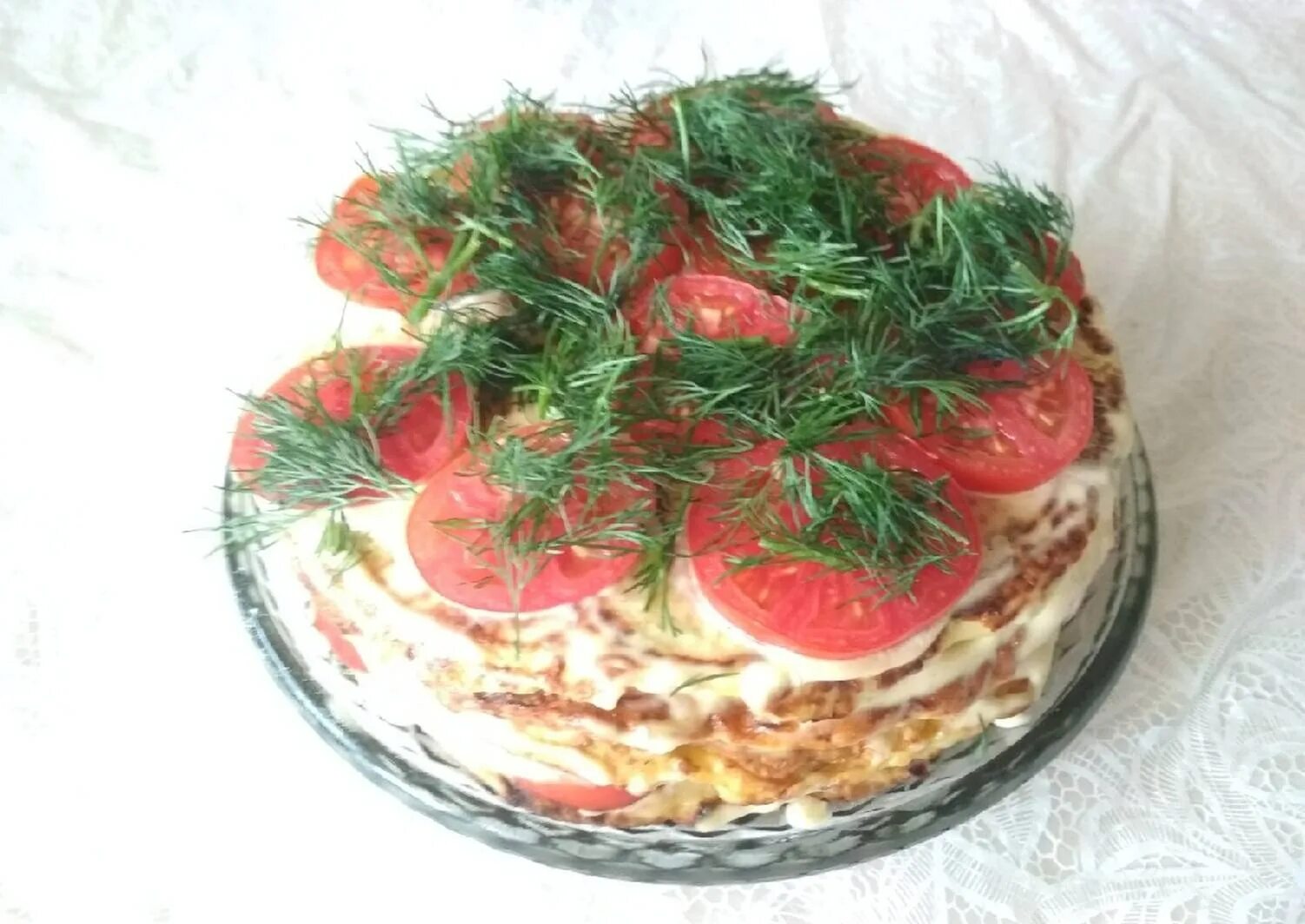 Рецепт кабачкового торта с помидорами и чесноком