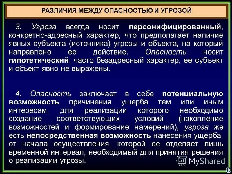 Угрозы территориальной целостности. Опасность это процесс. Старые угрозы международной безопасности. Носит персонифицированный характер. Угрожать.