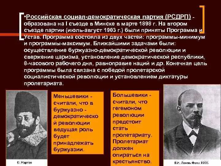 Цели большевиков в революции. Социал-Демократическая партия России 1905 программа. Российской социал-Демократической рабочей партии 1903. Лидеры социал демократов 1905. «Российская социал-Демократическая партия» (РСДРП)I съезд – 1898 г..