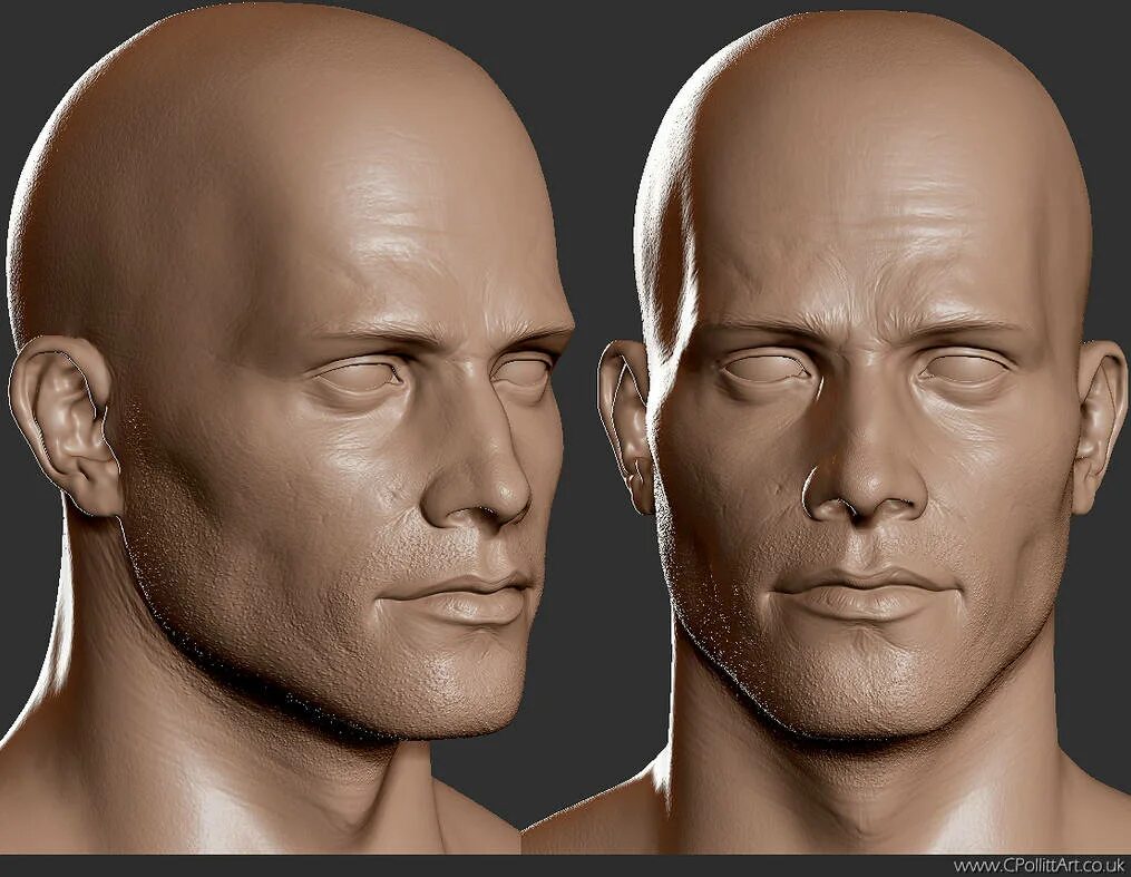 Референс Zbrush face. 3д модель головы Кайдановского. Человек в 3/4 референс. Голова человека.