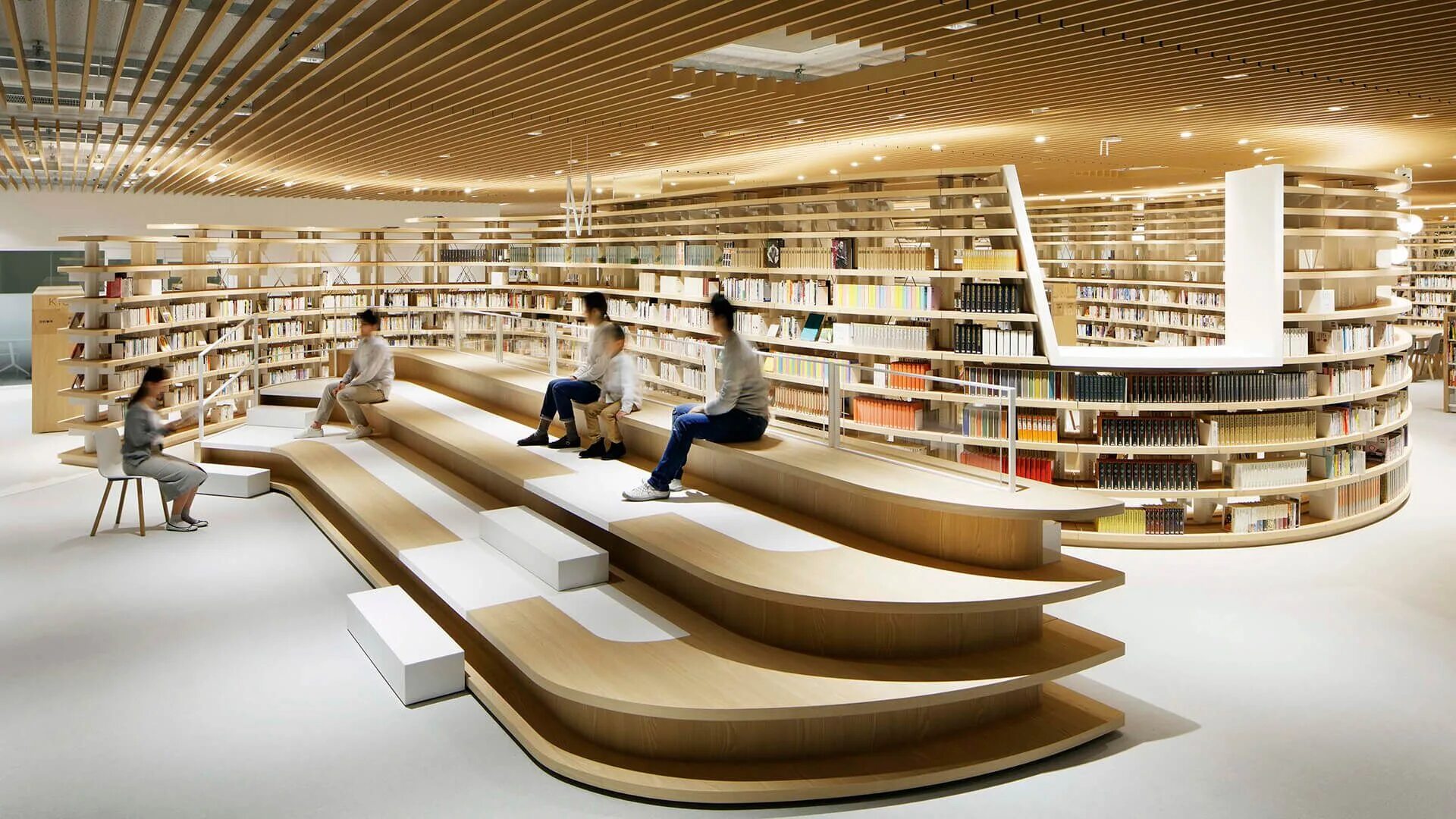 Материалов библиотеки цок. Библиотека Японии читальный зал. Интерьер современной библиотеки. Современная Школьная библиотека. Библиотека будущего.