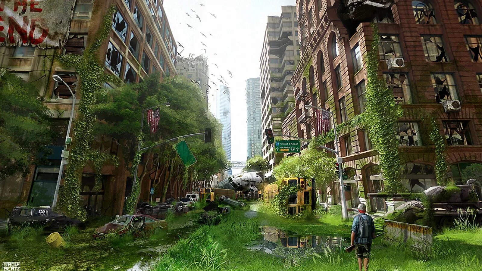 Заброшенный город зомби апокалипсис. Постапокалипсис москва арт. Земля без людей что будет. The last of us город. Будущее планеты жизнь после людей фильм.