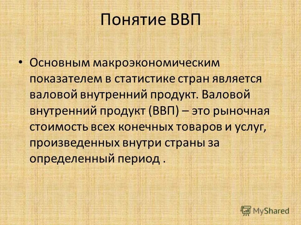 Стоимость товаров и услуг произведенных внутри страны