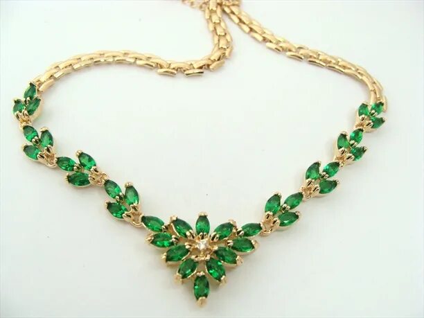 Water Drop Green Imitated Emerald Cubic Zirconia Gold Color Jewelry Sets For Wom