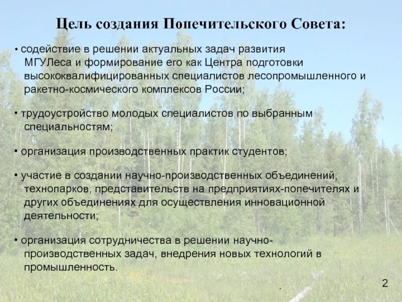 Создание попечительского совета. Задачи попечительского совета.
