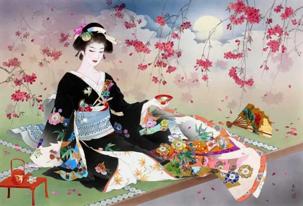 Китайские картинки. Художник-Харуе Моритаи Япония. Харуйо Морита (Haruyo Morita, японская художница Харуйо Haruyo Morita. Японская художница Haruyo Morita. Гейши. Харуйо Морита картины.