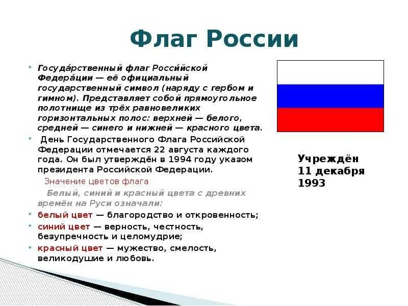 Опишите флаг Российской Федерации. Опиши флаг Российской Федерации. Краткое сообщение о флаге Российской Федерации. История флага России что означают цвета флага России. Что означают цвета российского флага официальная