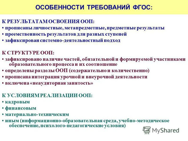 Требования к основной образовательной программе прописаны. Реализация программ основного и среднего общего образования. В каком документе прописаны требования к ооп. Структурные компоненты фгос ооо. Требования фгос к ооп.