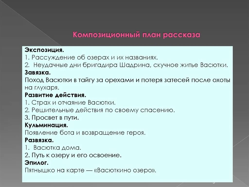 Верная последовательность композиционных составляющих текста. Композиционный план рассказа Васюткино озеро. Композиционный план Васюткино озеро. План рассказа Васюткино озеро. Композиционный план рассказа Васюткино озеро 5 класс.