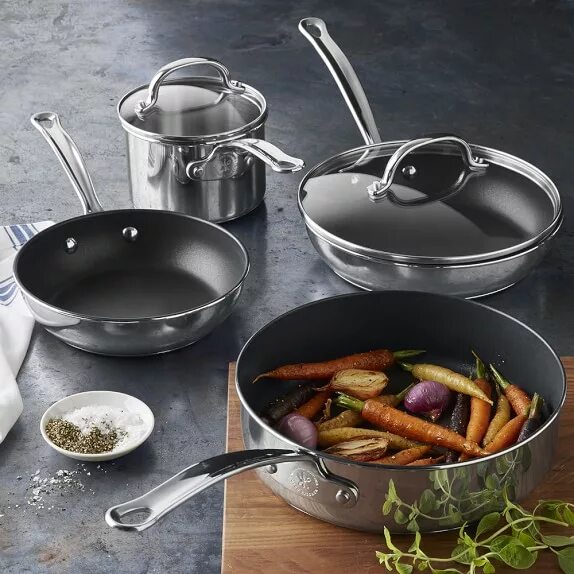 Какой набор посуды необходим для приготовления пищи. Williams Sonoma посуда. Бош Cookware Set. Кухня и безопасная посуда. Безопасная посуда для приготовления еды.