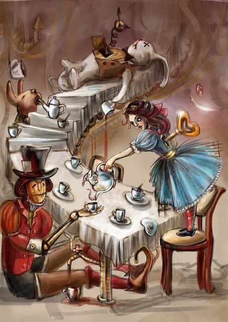 Алиса в Зазеркалье чаепитие у Шляпника. Алиса в стране чудес чаепитие у Шляпника. Чайная церемония Алиса и Шляпник. Чаепитие у Шляпника в Алисе. Алиса пьет чай