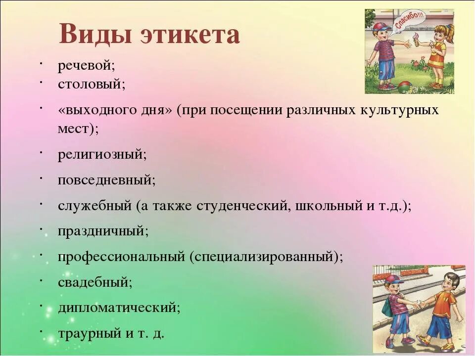 Виды этикета 5 видов. Виды этикета для детей. Этикет для дошкольников. Тема этикет. Современный этикет для детей.