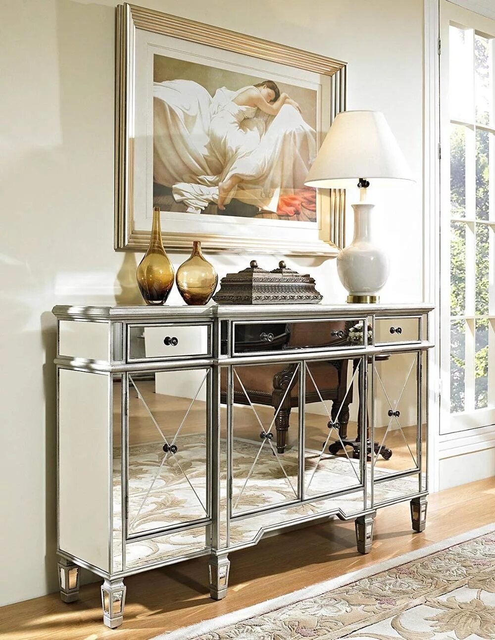 Like the coffee table and sofa table. Mirrored furniture, Mirror furniture livin