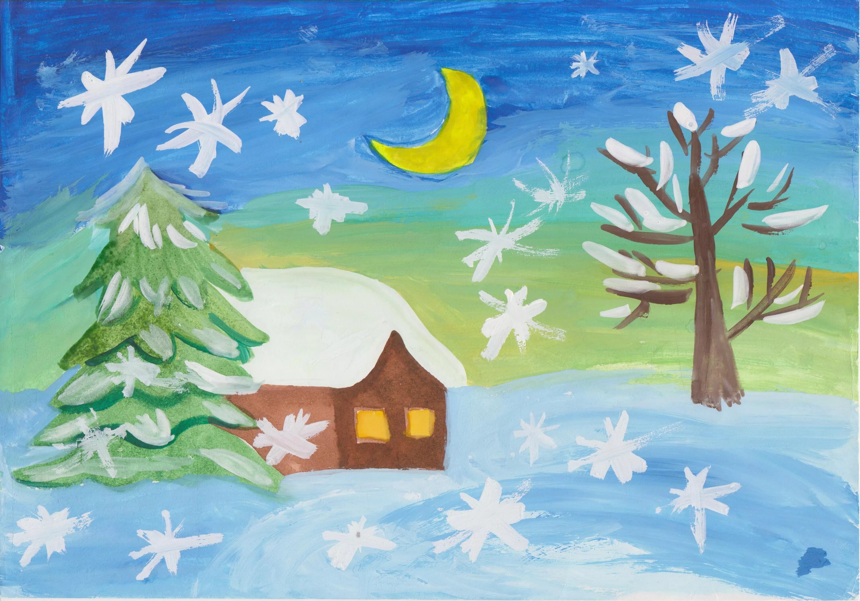 Что можно нарисовать 4 класс. Рисунок на тему зима. Рисунок красками зима. Детские рисунки на тему зима. Зимний пейзаж для детей.