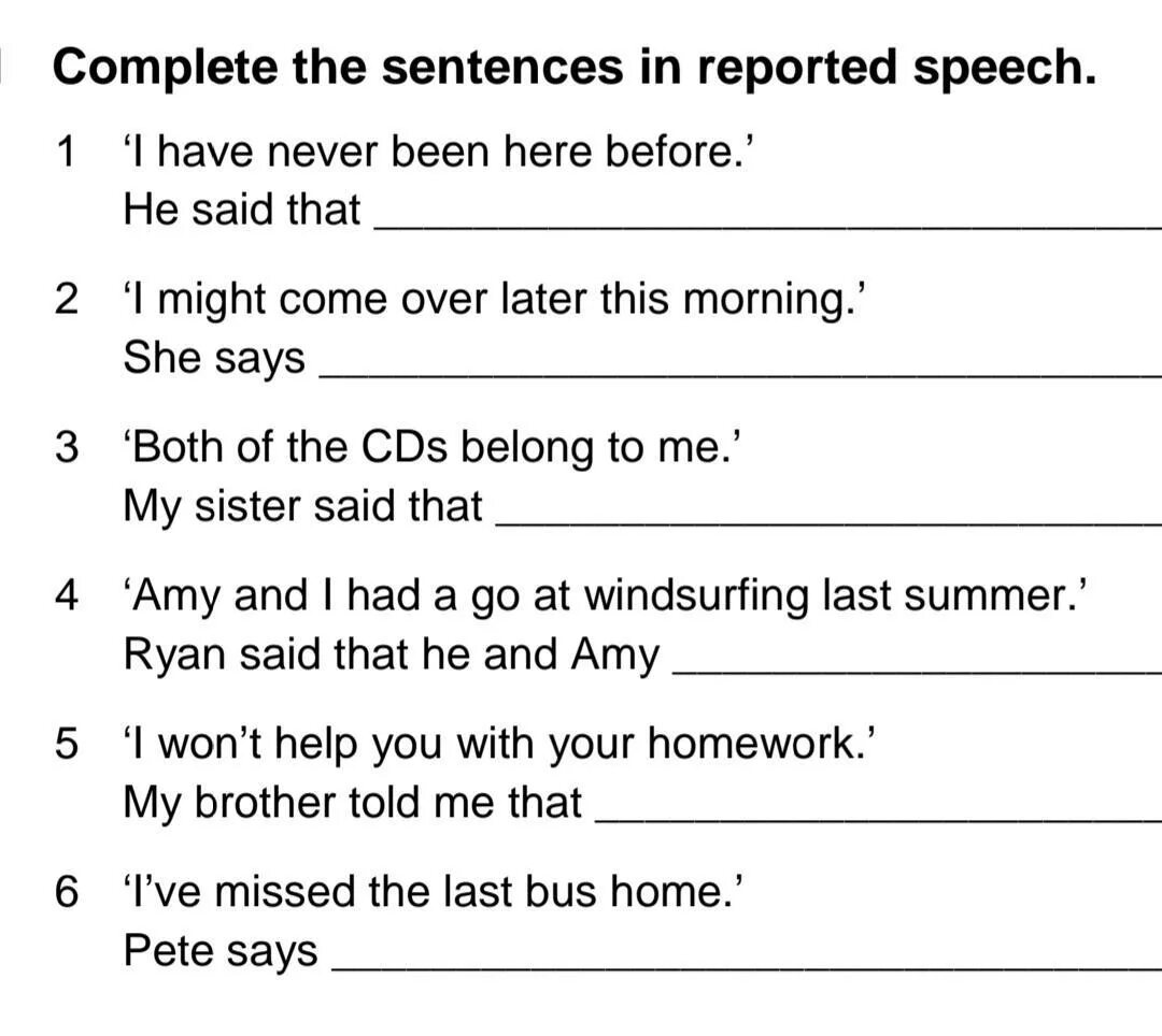 Sentence s in reported speech. Motivation sentences in English White Black.