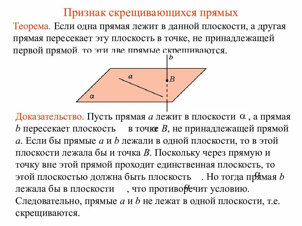 Скрещивающимися называют. Теорема признак скрещивающихся прямых. Доказательство теоремы признак скрещивающихся прямых. Признаки скрещивающихся прямых 2 теоремы. Признак скрещивающихся прямых с доказательством.