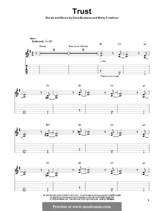 Trust tabs. Megadeth trust. megadeth - trust (guitar cover). мегадет ноты. megadeth tabs.