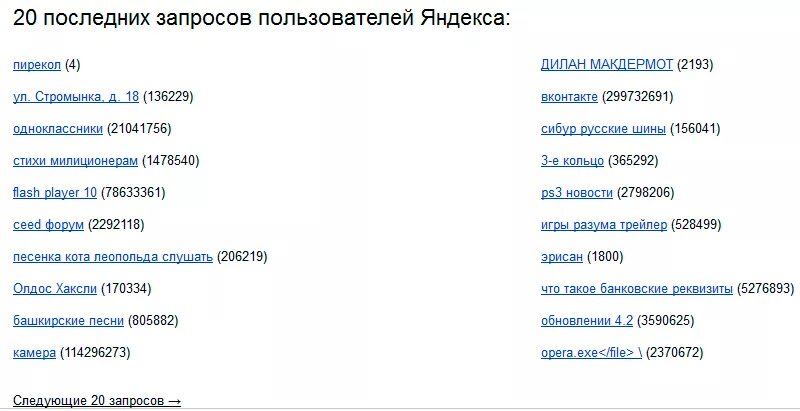 Поиск последних запросов