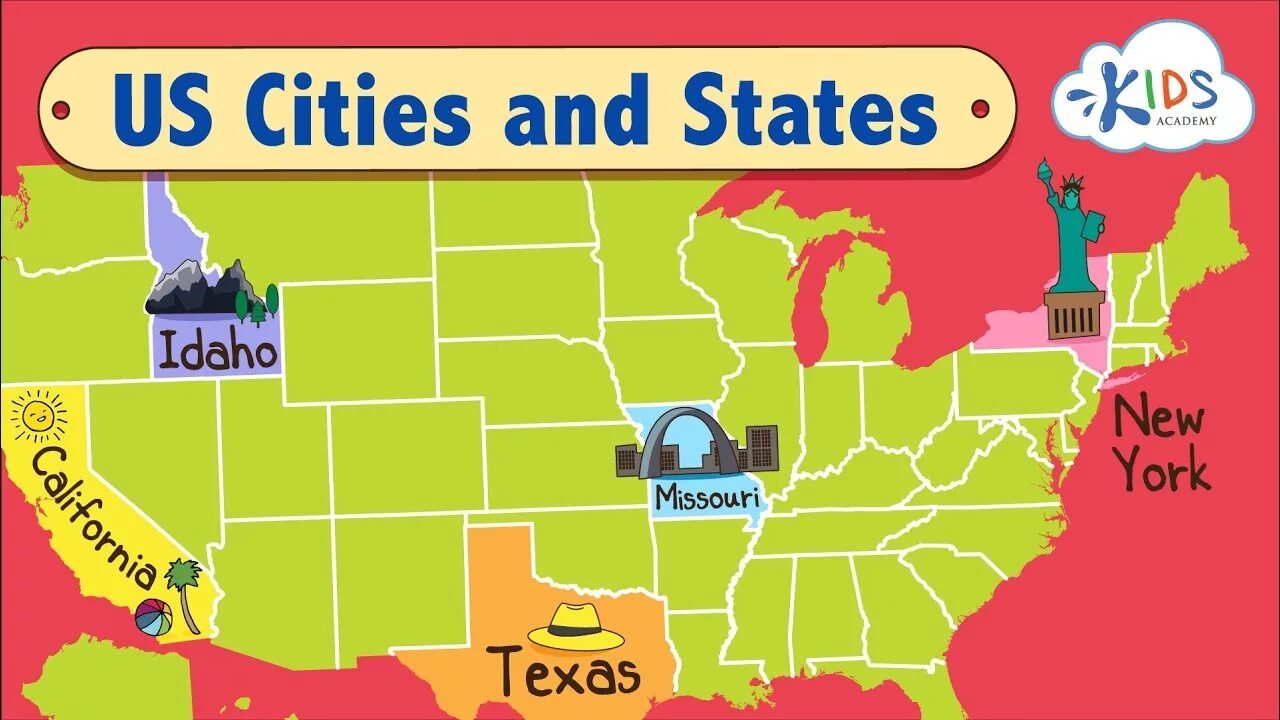 Learn city. USA facts for Kids. США география for children. USA Geography for Kids. Learn States of USA.