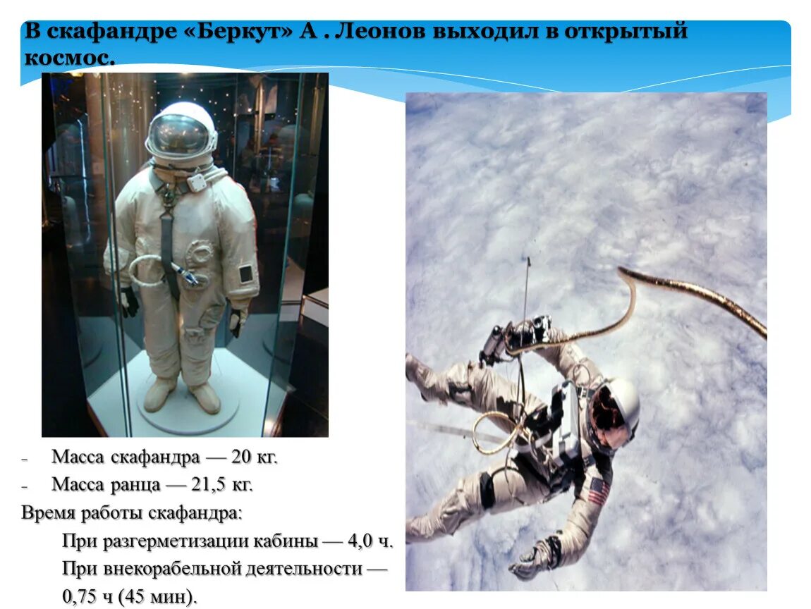 Продолжительность первого выхода в космос. Скафандр Леонова в открытом космосе. Выход Леонова в открытый космос.