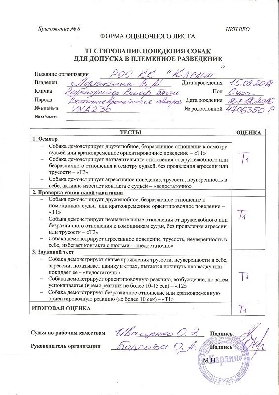 Тестирование собак для допуска в племенное. Тестирование собак для допуска в племенное