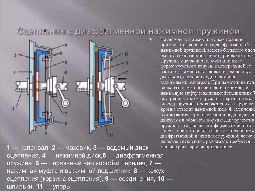 Окпд сцепление. Однодисковое сцепление с мембранной пружиной ВАЗ. Схема однодискового сцепления с диафрагменной пружиной. Перечислите детали ведомого диска сцепления. Сцепление с диафрагменной нажимной пружиной.