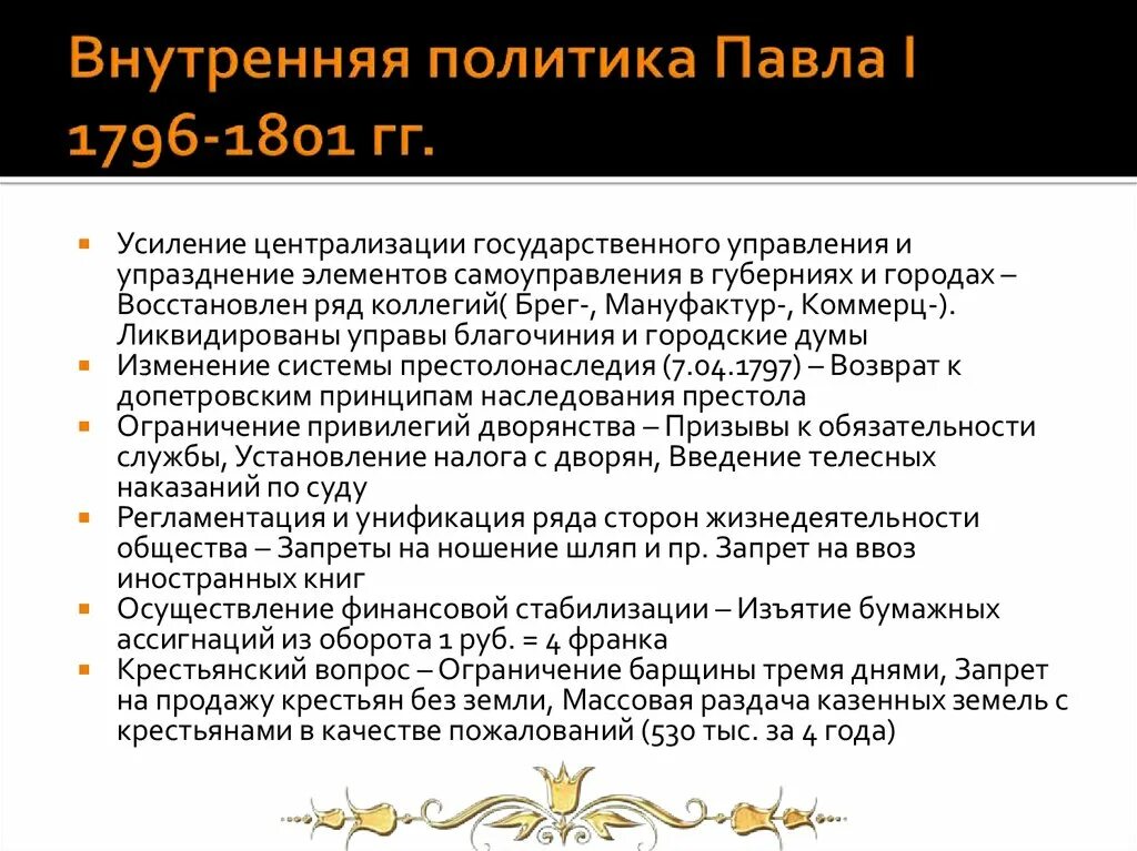 Внешняя политика россии 1796 1801 гг таблица