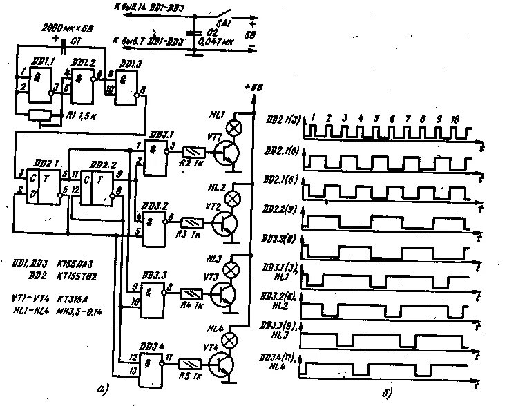 Бегущие огни на микросхемах к155тм2 схема. Автомат световых эффектов на 155 микросхемах схема. Автомат световых эффектов на 155 тм2. Микросхема к155тм2 описание и схема включения.
