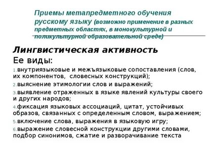 Метапредметное обучение русскому языку