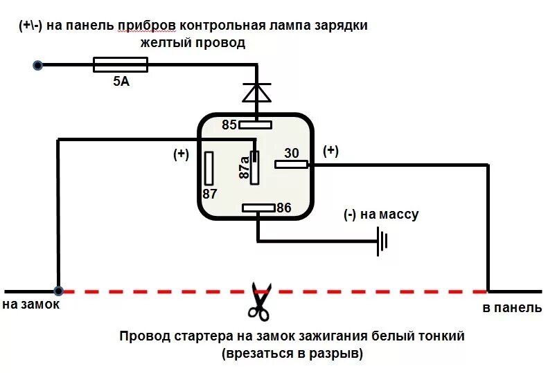 Схема подключения кнопки пуска стартера. Реле защиты стартера от повторного включения. Схема установки защиты стартера. Схема подключения кнопки стартера 2110.