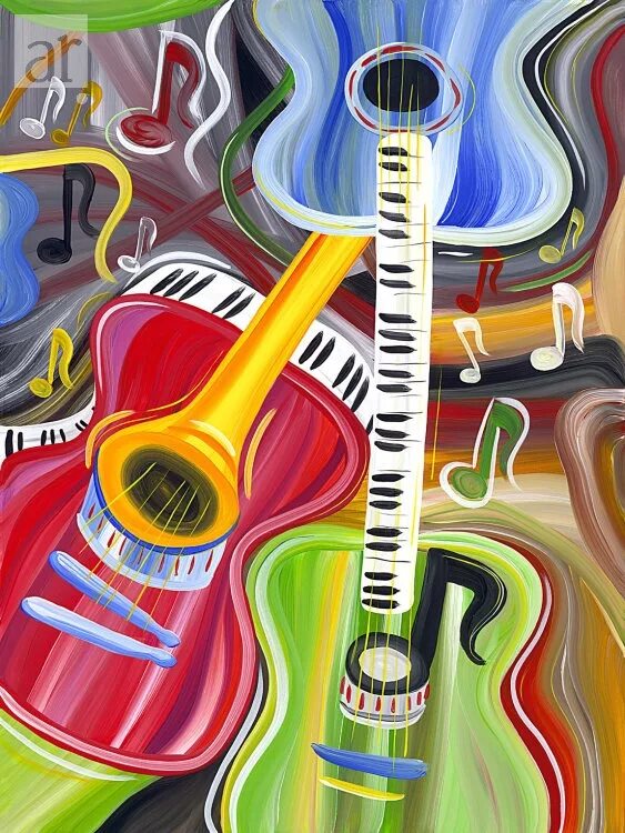 Music painting. Стилизованные музыкальные инструменты. Цветные музыкальные инструменты. Картины в музыкальном стиле. Музыкальные инструменты коллаж.