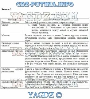 Таблицы особенности строения птицы