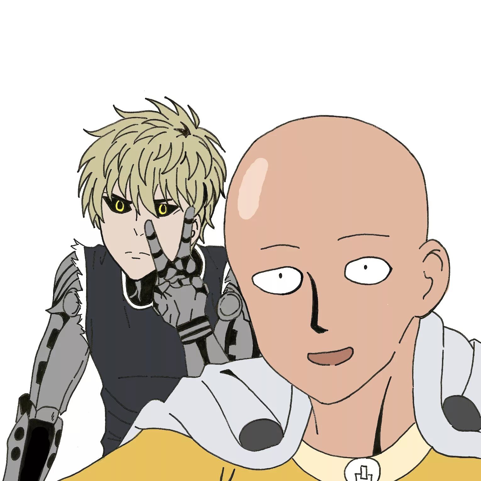 Ванпанчмен яой. One Punch man Генос и Сайтама. Сайтама и Генос арт.