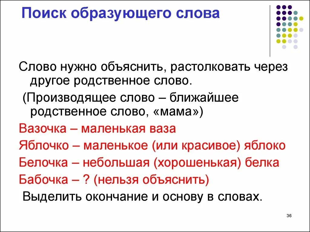 Производящее слово. Толкование слова вазочка. Родственные слова к слову мама. Значение слова вазочка