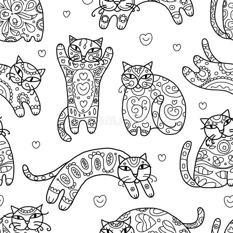 Линейный кот. Кот орнамент. стилизация кота с орнаментом. орнамент в виде кота.