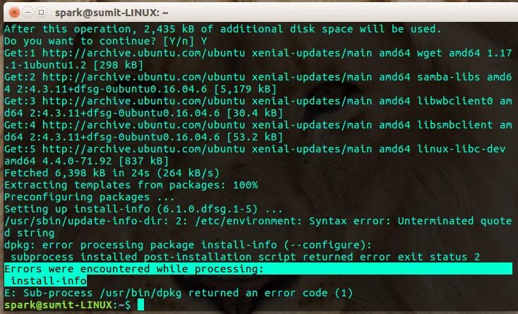 Error processing package. Linux Error. Ubuntu Error. Dpkg Linux Error. Error: subprocess-exited-with-Error.