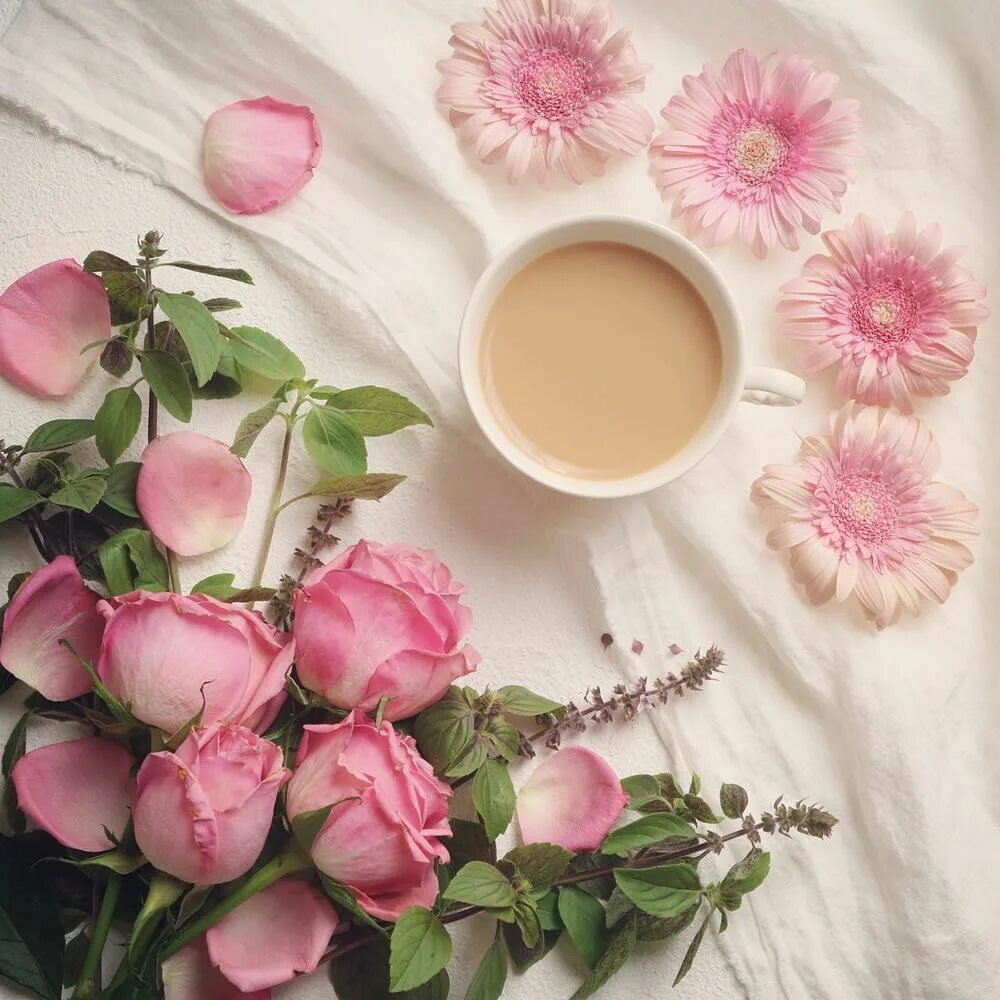 Доброе утро нежные картинки. Утренняя нежность. Стильные композиции кофе цветы. Доброе утро нежно розовое. Нежные цветы и кофе.