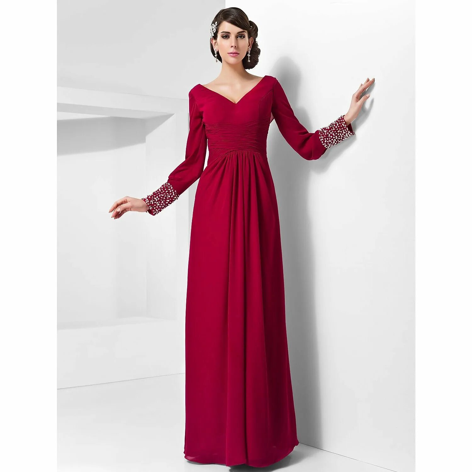 Вечерние платья с длинными рукавами фото Sheath Minimalist Elegant Wedding Guest Formal Evening Dress High Neck Long Slee