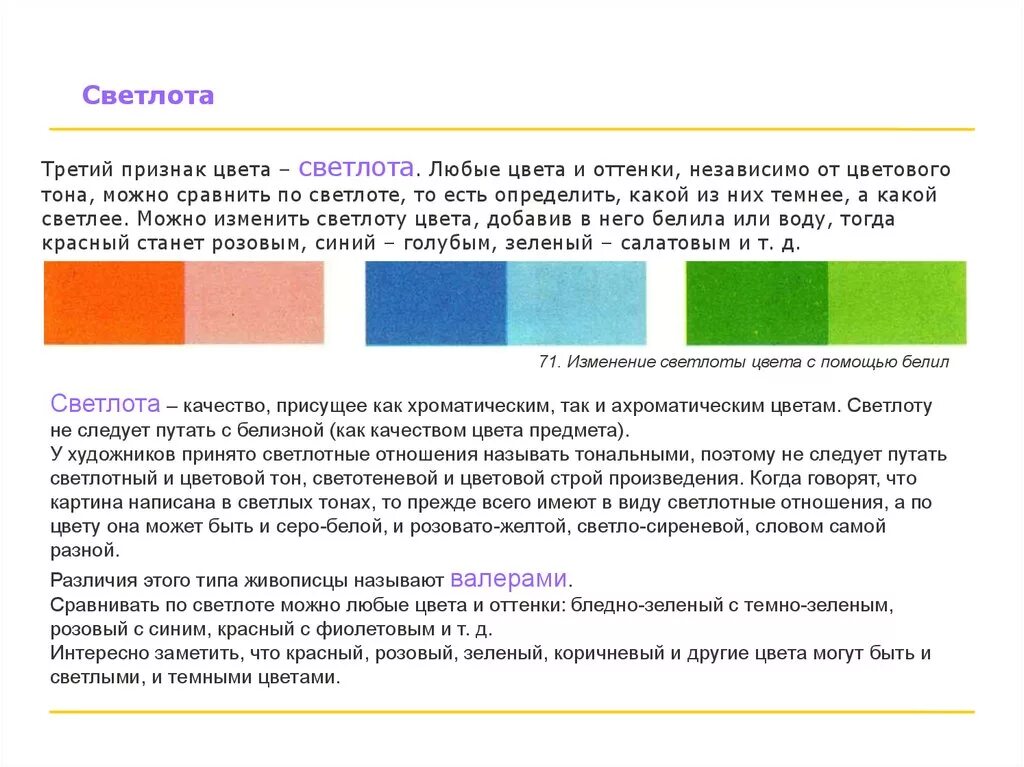 Светлота и насыщенность цвета. Светлота цвета в живописи. Цветовой тон светлота. Хроматические цвета светлота. Признаки цветной