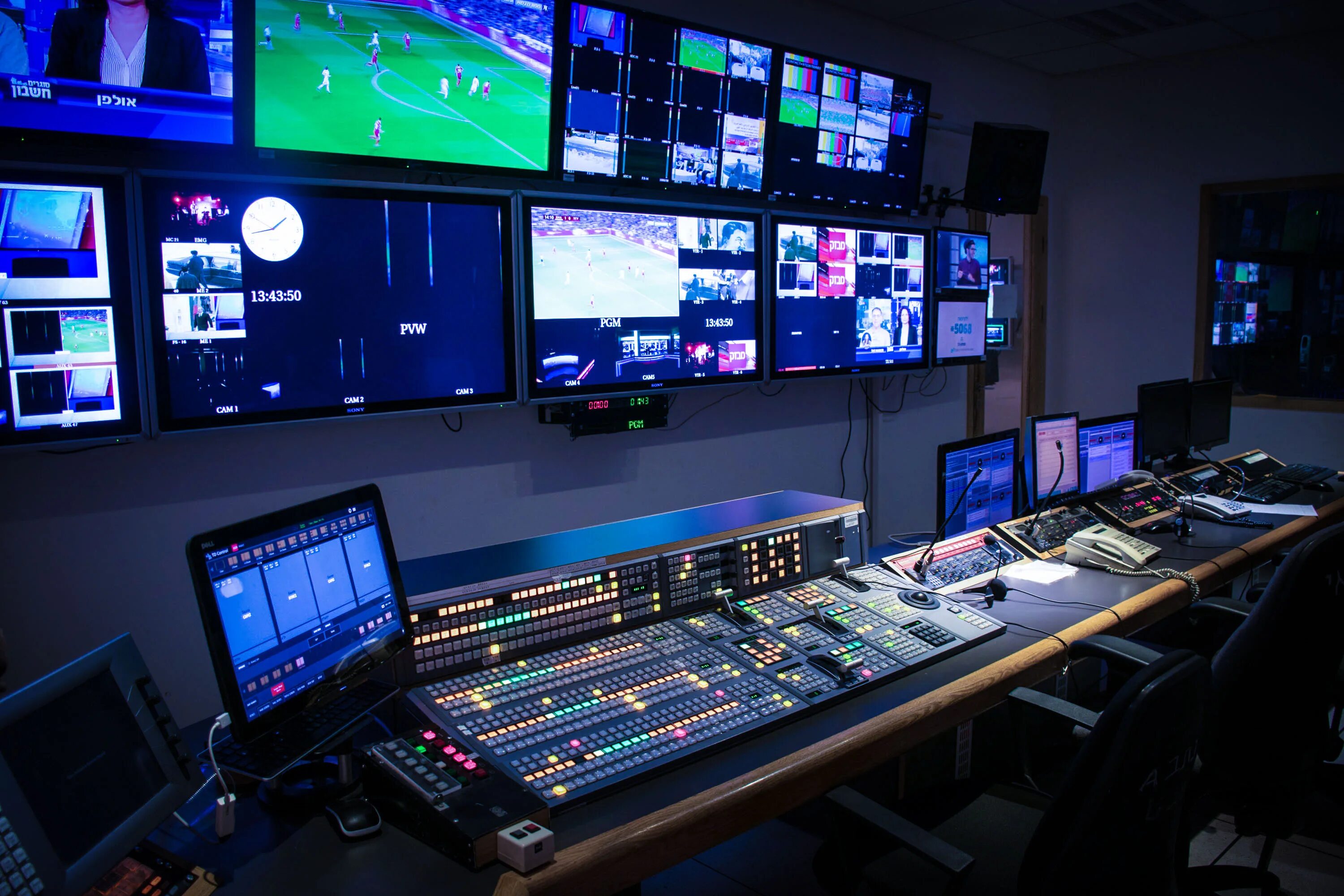 Television Broadcasting. Broadcast Room. Control Room. Live Broadcast Room.
