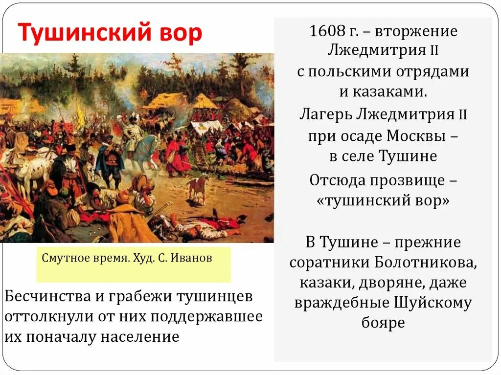 Какое прозвище в народе получил лжедмитрий. Тушинский лагерь Лжедмитрия II. Появление Лжедмитрия 2 Тушинский лагерь.