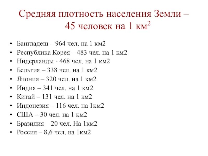 Плотность населения стран человек на 1 км2